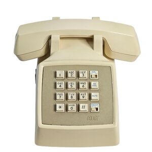 AT&T Table Phone Push Button Corded Landline Desk Beige Ivory Traditional Vtg